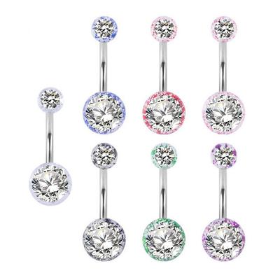 Edelstahl-Nabel-Bauchnabel-Schmuck, Acryl-Glitzer-Doppeldiamant-Nabel-Ring 