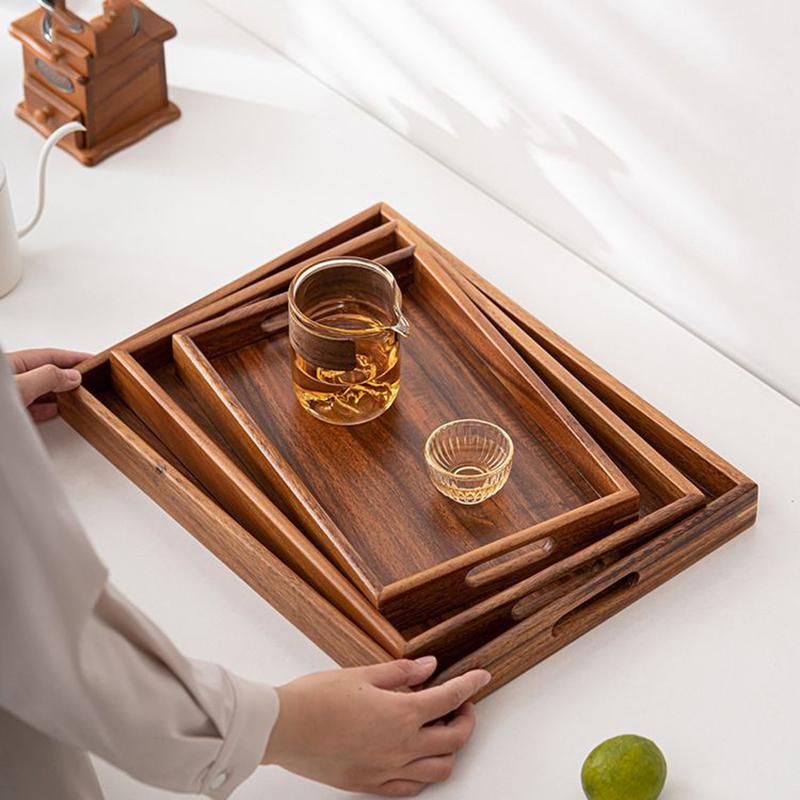 Rectangular Wooden Trays Ebony Tea Tray Fruit Snack Coffee Breakfast Serving Trays Food Plate Platter Kitchen Tableware