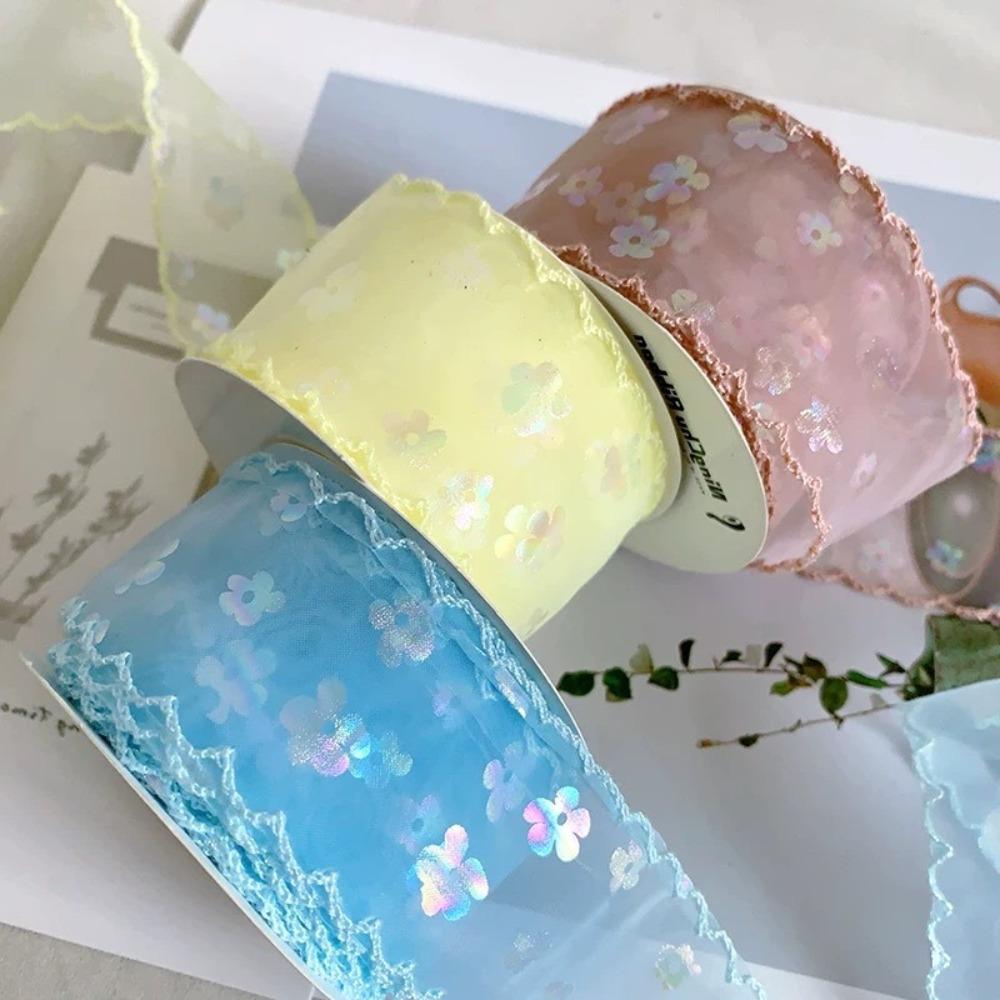 Creative 10 Yards Silk Ribbon Gift Wrapping Bouquets 4cm Gifts Packaging Material Wave Edge Pleated Chiffon Ribbon