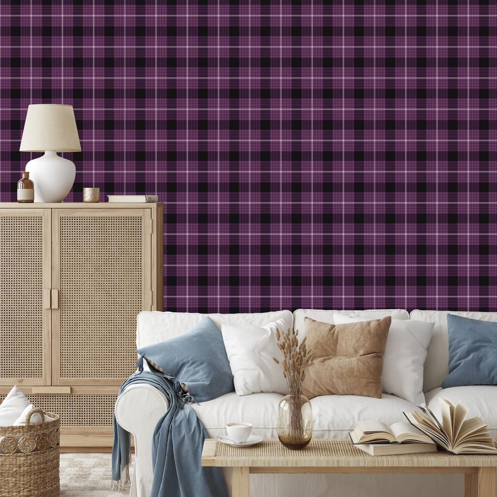 Purple Plum and Black Checkered Wallpaper for Living Room and Bedroom 50x1000