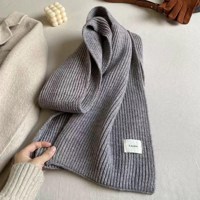 Korean Style Solid Color Knitted Scarf Women Warm Thick Neck Warmer Winter Accessory