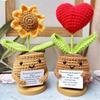 Knitted Wool Heart Potted Plant Handmade Simulation Flower Study Desktop Decorations Living Room Decorations