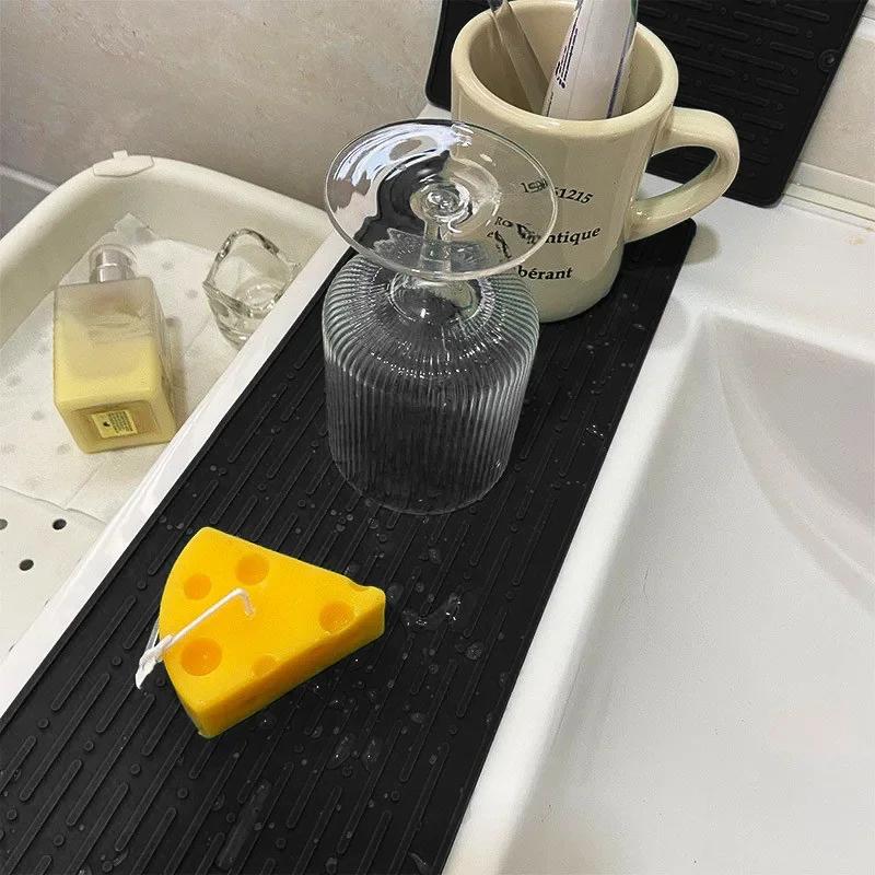 Foldable Dish Drying Mat Drainer Mat Silicone Heat Insulation Placemat Kitchen Sink Mat Anti Slip Pad Coaster Dish Draining Tool