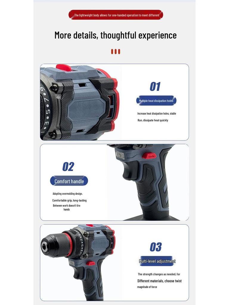 Multi-Functional Brushless High-Power Electric Drill with Rechargeable Lithium Battery