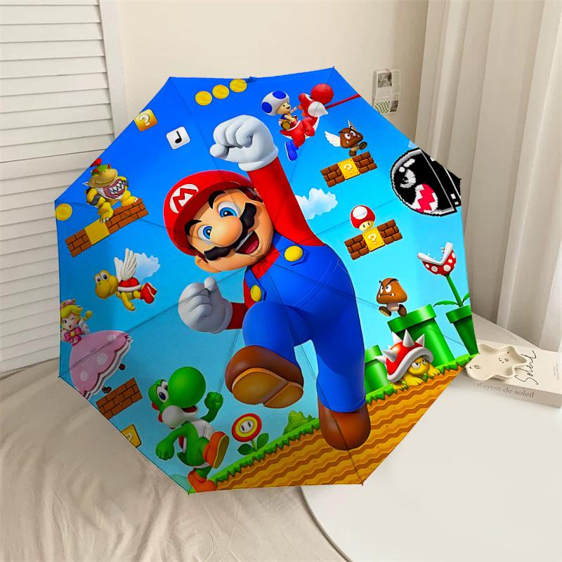 1PC Mario Super Mario Bros Umbrella-8-Rib Reinforced, Automatic Open, Lightweight & Durable, Cute Fashion Accessory for Outdoor-T203