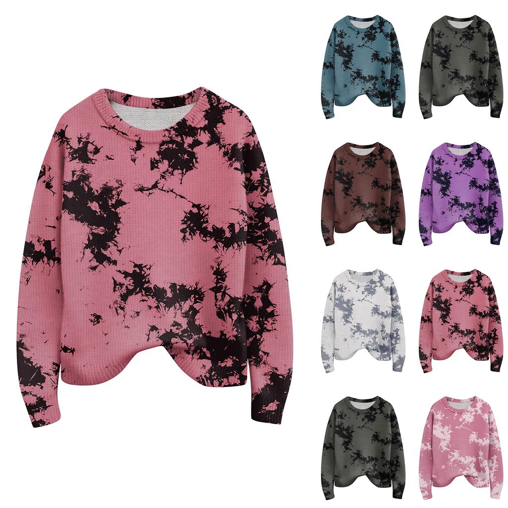 Svetry s dlouhým rukávem pro ženy s kulatým výstřihem, ležérní, roztomilý pletený svetr s potiskem, nadměrný