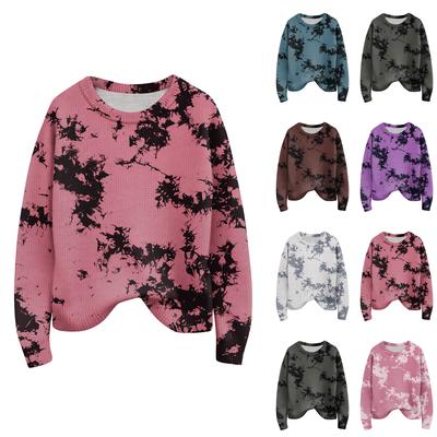 Long Sleeve Pullover Sweaters For Women O Neck Casual Cute Printing Knit Oversized Sweater