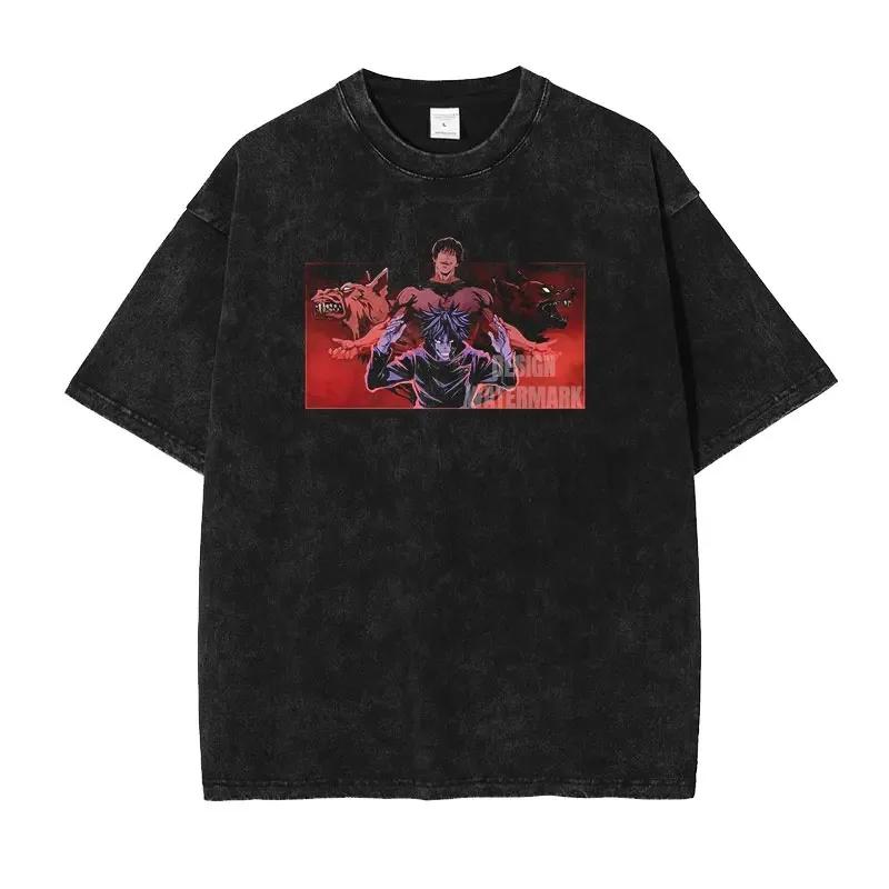 Japan Classic Anime Jujutsu Kaisen Gojo Satoru Geto Suguru Print New T-shirts Men Women Vintage Washed Tees Harajuku Cotton Tops