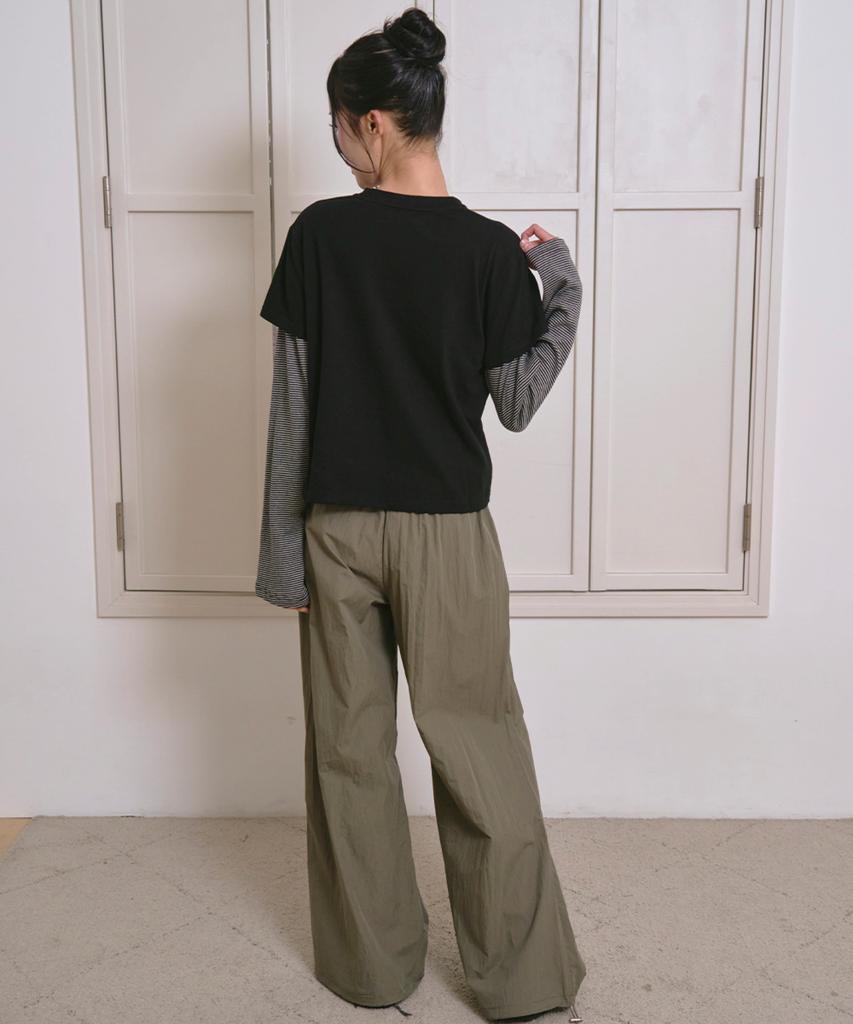 THE GREEN LAB Star Patch St Layered T-Shirt [Black]