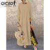 QICED 12 color Women Fashion Casual Loose Long Sleeve Floral Print Party Maxi Dress Plus Size Vestidos Longos Robe