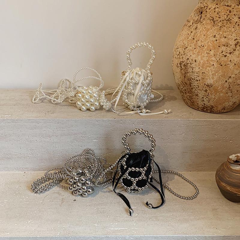 Chain Body Pearl Single Shoulder Bucket Bag With Light Load Feature Purse School