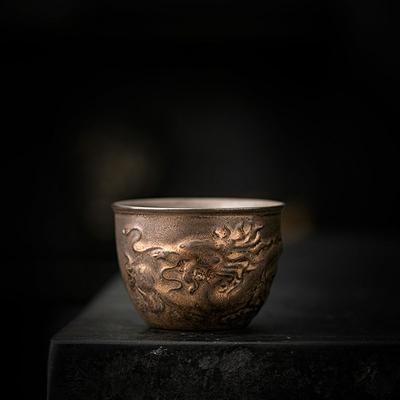 120ml Vintage Ceramic Tea Cup with Dragon Design, Large Capacity Kung Fu Tea Set, Antique Oriental Tea Mug for Gongfu Ceremony