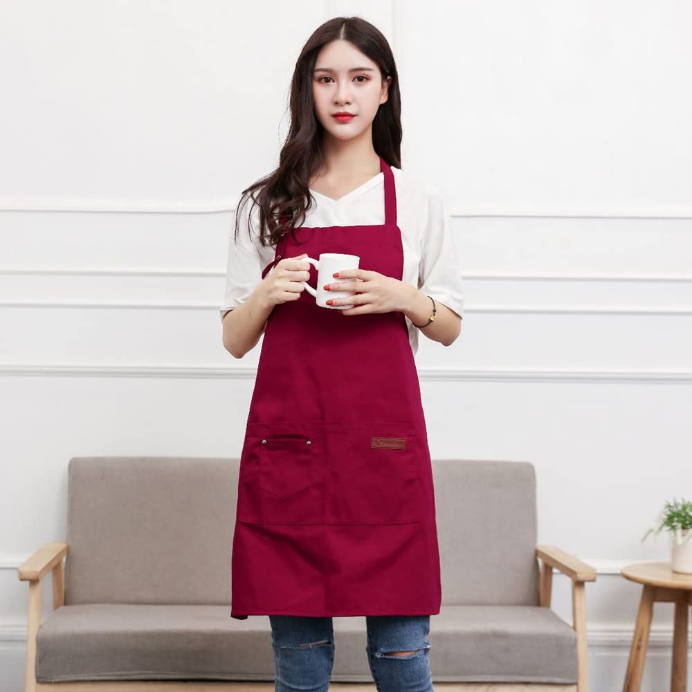 LEILEIZHIYI Neck-Hanging Apron, Adjustable Length, Simple Design, Men's and Women's Cafe Apron, Solid Color, Stylish, Large Capacity Pockets, Stain