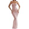 Spaghetti Strap Maxi Dress Bright Diamond Design Elegant Stylish Cocktail Party Long Dress for Club