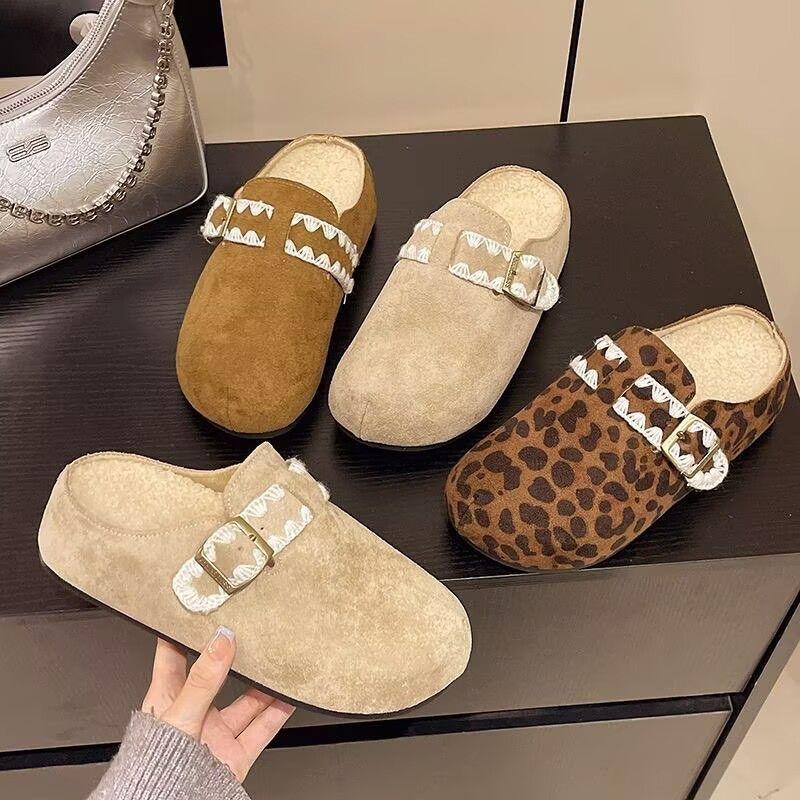 Birkenstocks, slippers, small fragrant soft-soled bag head, half slippers are not tired, versatile feet, round head, Korean version lace