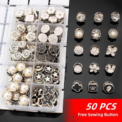 50 Stück kostenlose Nähperlen-Strass-Knopfbroschen, Anstecknadeln, zum Schutz vor Belichtung, Knöpfe, Abzeichen, Mantel, Kleidung, Manschettenknöpfe, Hemdknopf-Set