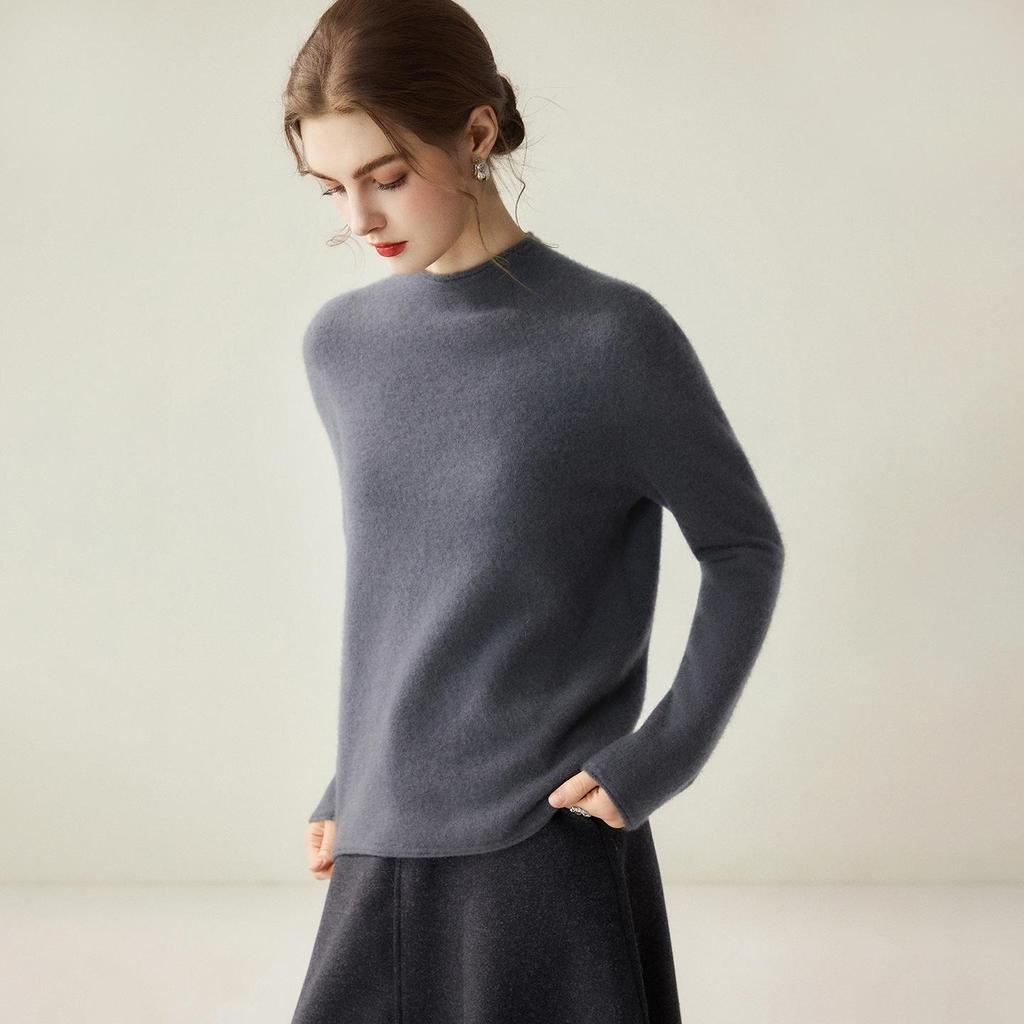 Damen Kaschmirpullover: Halbhoher Kragen, Langarm, Enganliegend, Gestrickter Pullover für Herbst/Winter