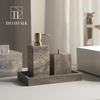 Set da Bagno Travertino Grigio Argento Wabi-Sabi: Vassoio e Decorazione per Lavabo.