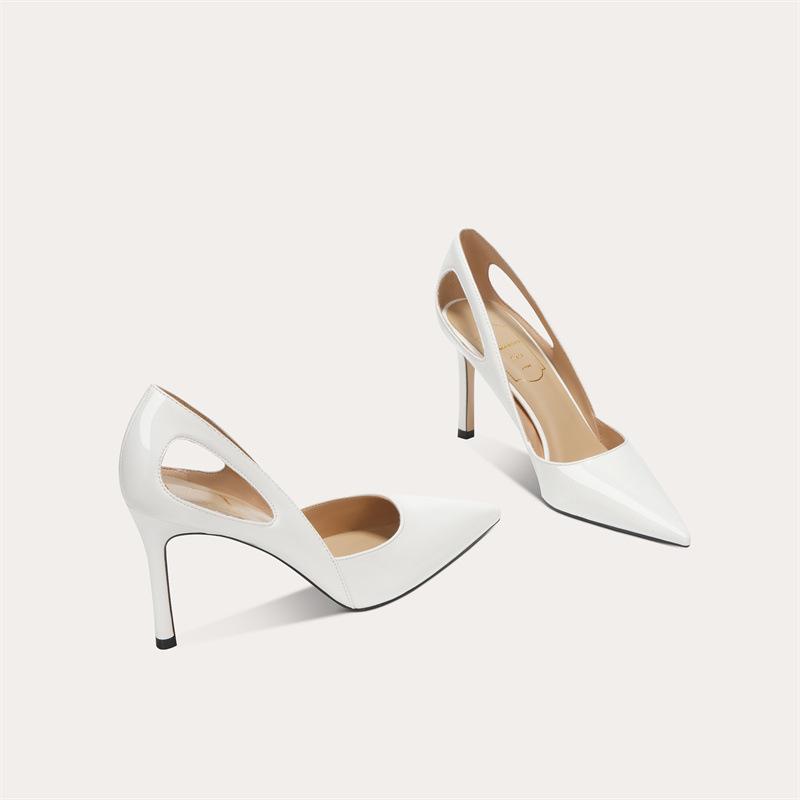 708-C60 Summer Patent Leather Hollow High Heel Nude Single Shoes Daily Banquet Temperament Female Companion Shoes Pointed Design