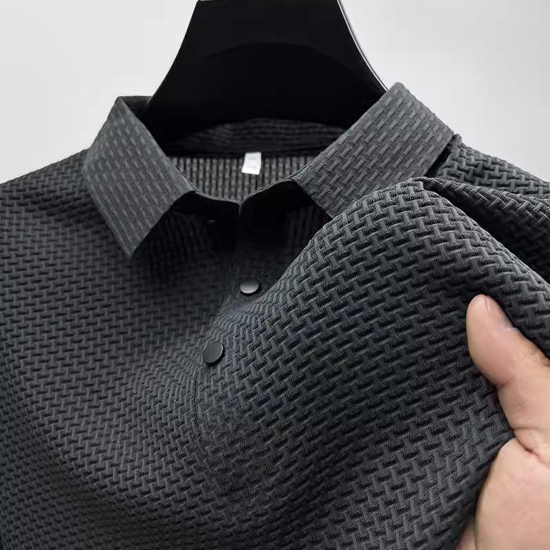 Pánské evropské a americké polo s krátkým rukávem z ledového hedvábí - Bezešvé, Vysoká elasticita, Kulatý výstřih, Business casual