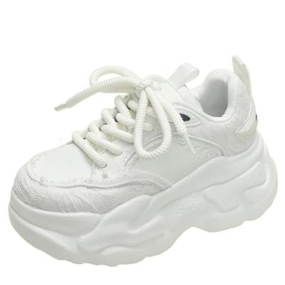 Fashion Women High Platform Casual Leather Shoes New Autumn Lace-up Chunky Sneakers 7CM Wedges Hidden Heels Leisure White Shoes Woman