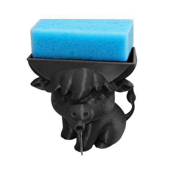 

Держатель для губок в виде коровы Хайленд с дренажом для раковины в ванной и на кухне, 3D-печатная подставка для губок, многофункциональный органайзер для губок, полка для хранения чёрный