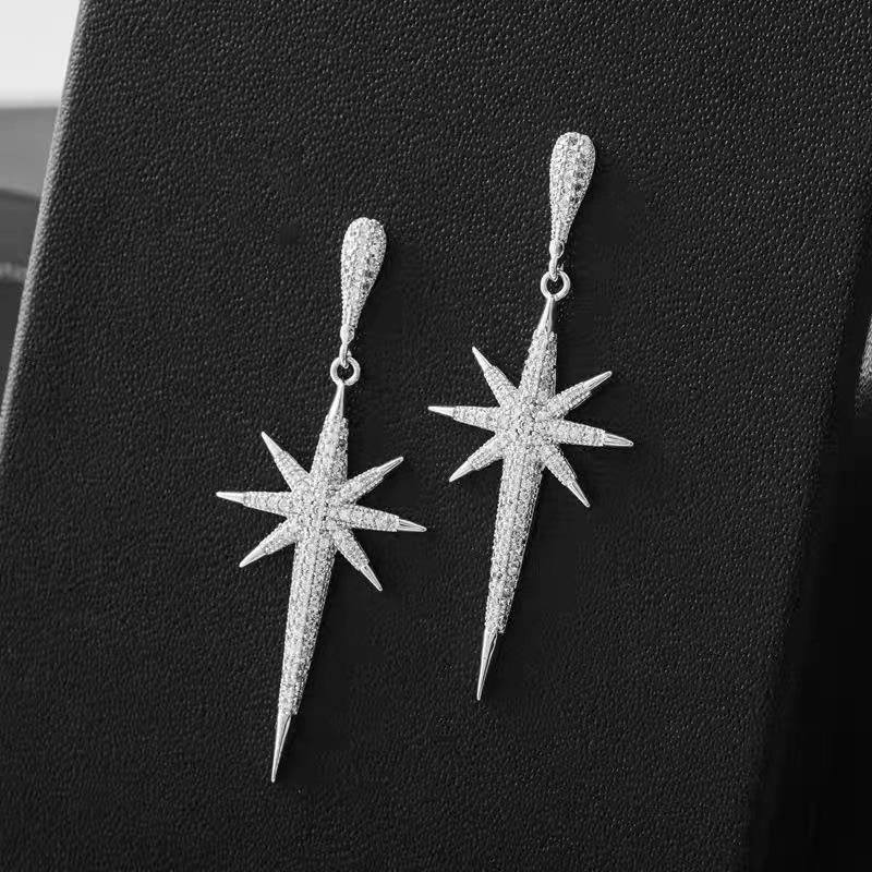 European Elegant Eight-Pointed Star Diamond Studs - Trendy Versatile Dangle Earrings