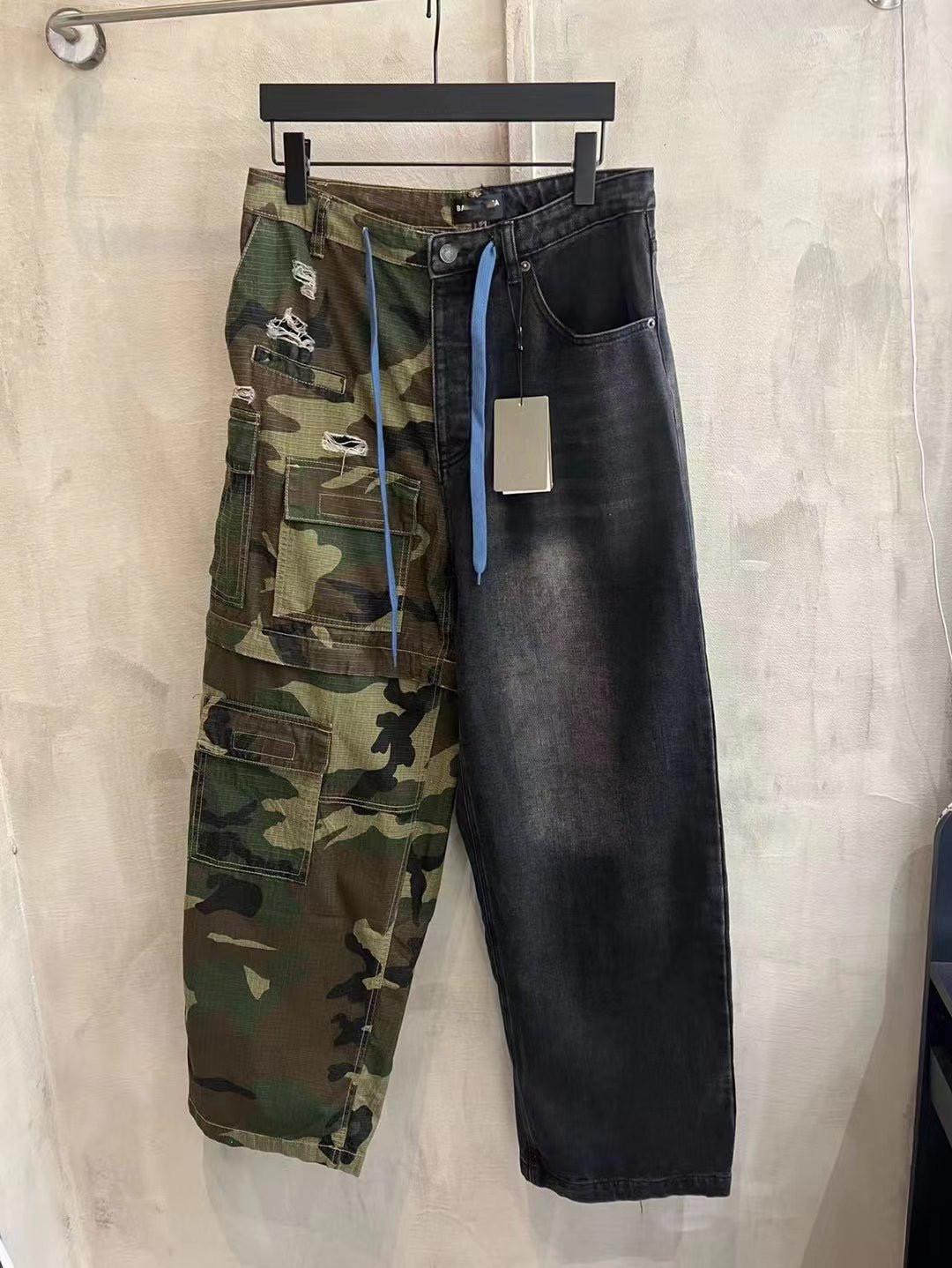 

Paris B Camouflage Plaid Detachable Denim Work Pants M зелений