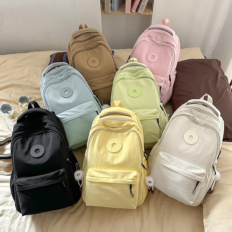 Solid Color Girl's Backpack Junior High School Students School Bag Lightweight Large Capacity Backpack