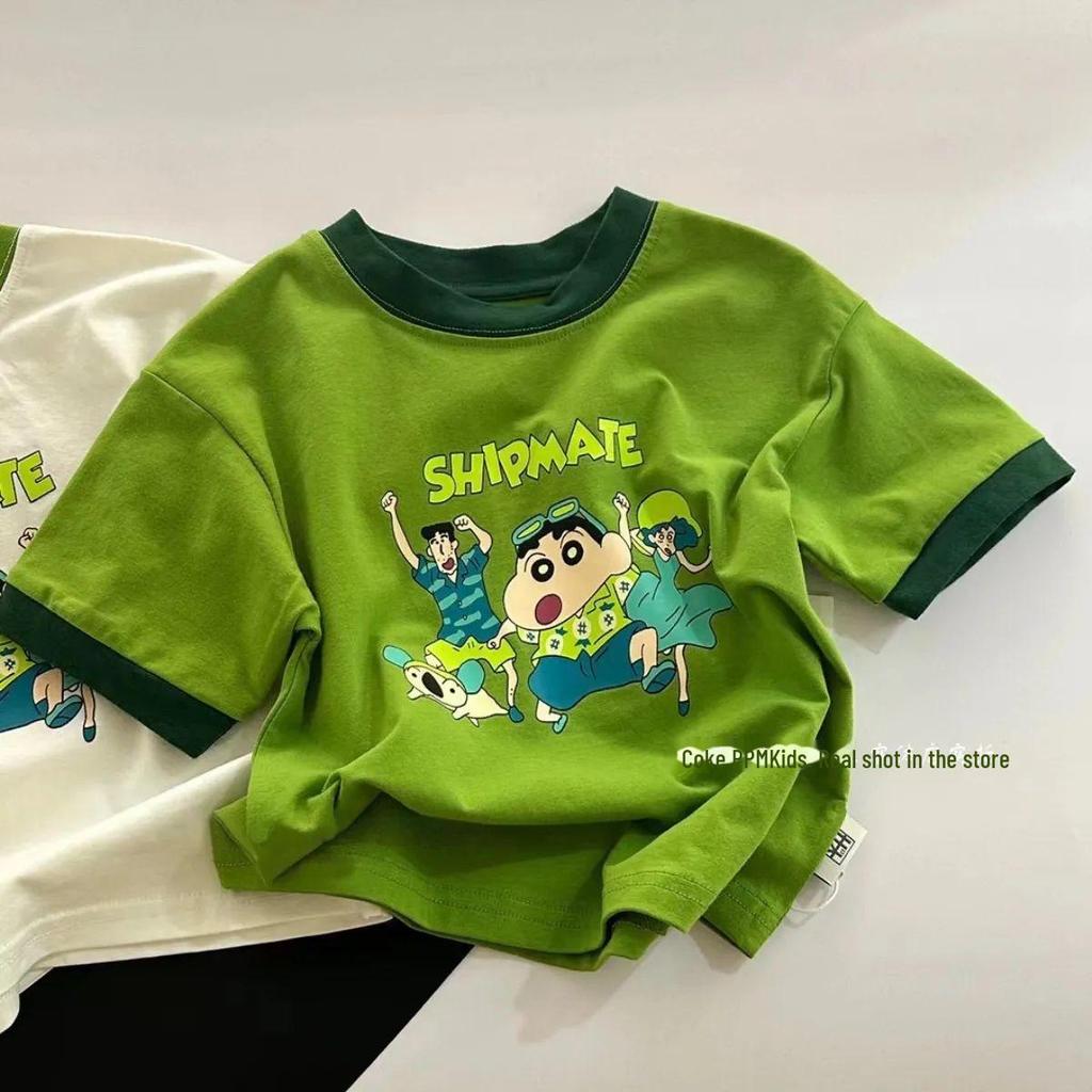 2024 Summer Kids' Pure Cotton Cartoon T-Shirt - Short-Sleeve, Round Neck for Boys & Girls