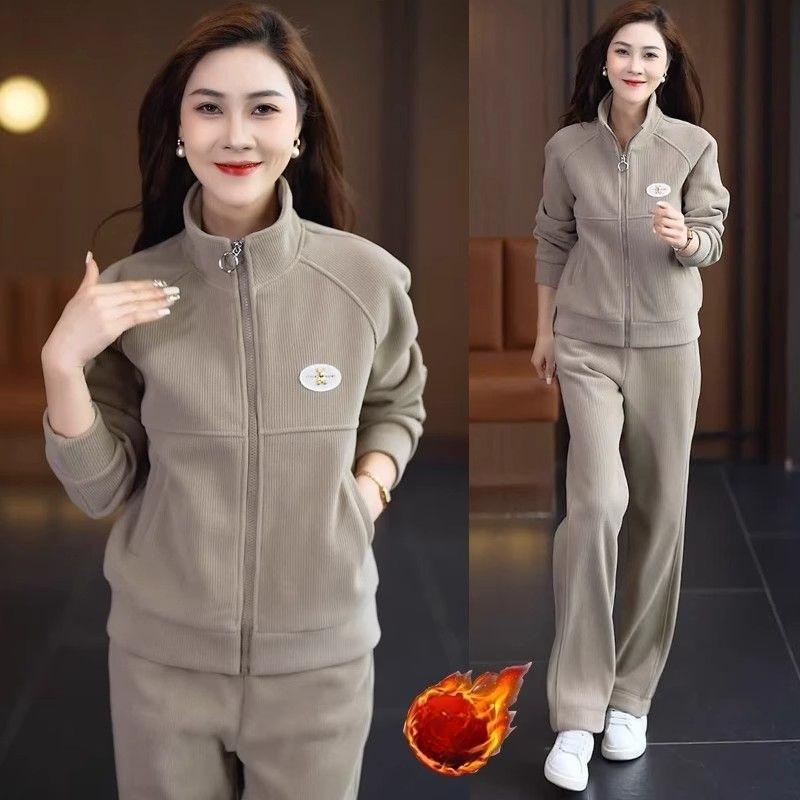 Thick Velvet Casual Sportswear Suit for Women Autumn and Winter Small Cardigan Sweatshirt Sweatpants Two-piece Set