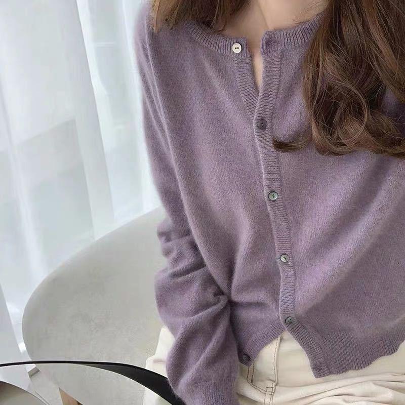

2021 Women s Korean Style Purple Raccoon Fur Cardigan - Spring/Autumn Knitted Loose Short Coat One Size