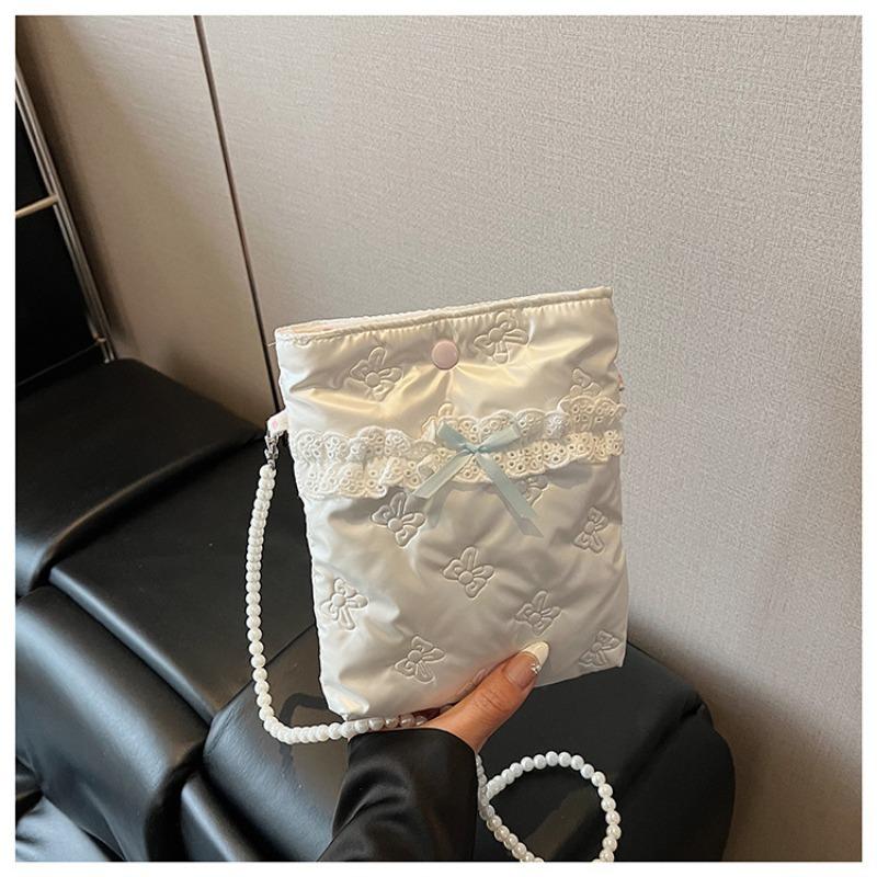 

Nylon bag women s summer new versatile pearl messenger bag popular bucket bag білий