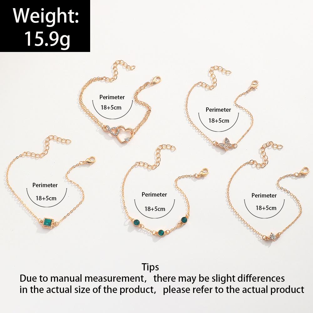 5Pcs Green Crystal Bracelet Set For Women Butterfly Heart Charm Gold Silver Color Chain Bangle Female Trendy Jewelry