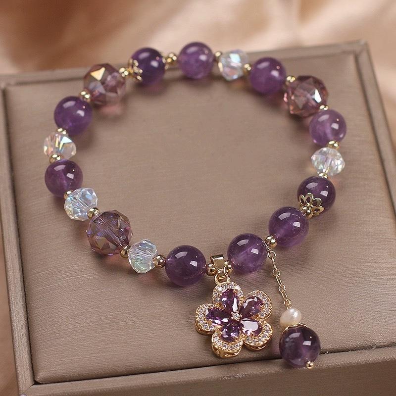 Natural amethyst bracelet with irregular crystals and zirconia, light luxury minimalist style for all-season wear