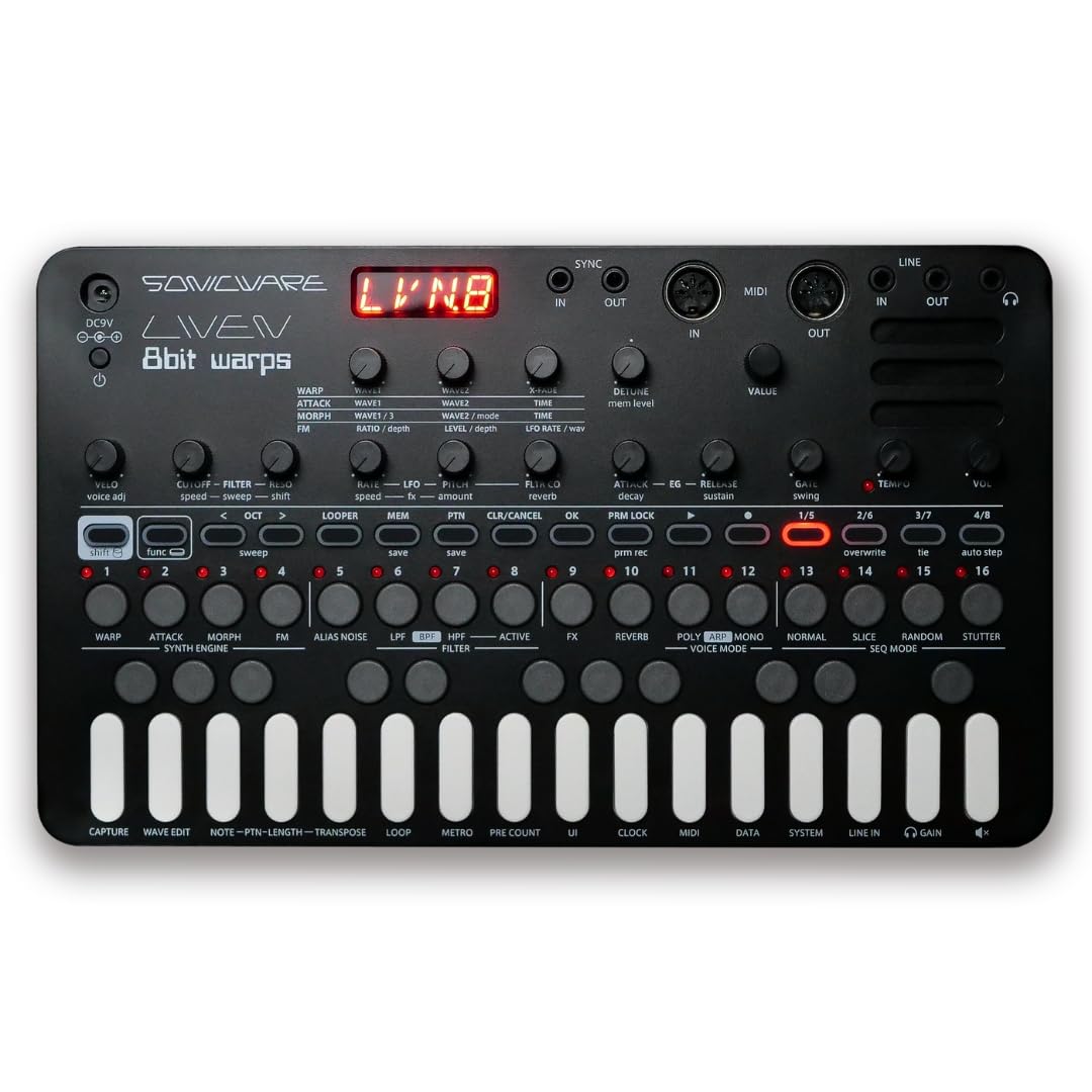 

SONICWARE LIVEN 8bit warps synthesizer groove Step sequencer 4 track 6 11 battery speaker [8bit box] + looper, voices, effects, powered, built-in