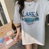 Kurzarm-T-Shirts aus reiner Baumwolle für Damen 2025 Sommer lässiges übergroßes T-Shirt Harajuku Buchstabendruck grau Y2k Tops Hip Hop Streetwear
