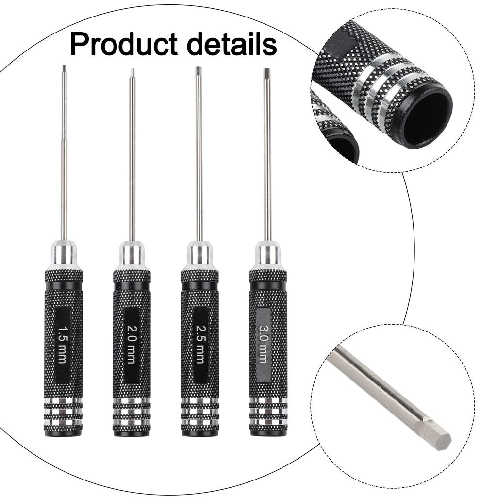 4-Pcs Hexagonal Screwdriver Set Model Tool 1.5/2.0/2.5/3.0mm Black For Remote Control For RC Helicopters Airplanes Transmitters