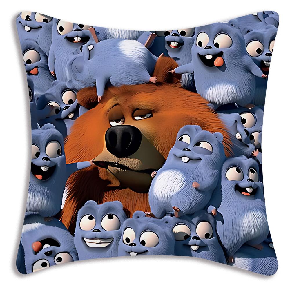 Federe Cuscino Orso Grizzly e Lemming Cartoni Animati Divano Decorativo Casa Stampa Fronte-Retro Peluche Corto Cuscino Carino