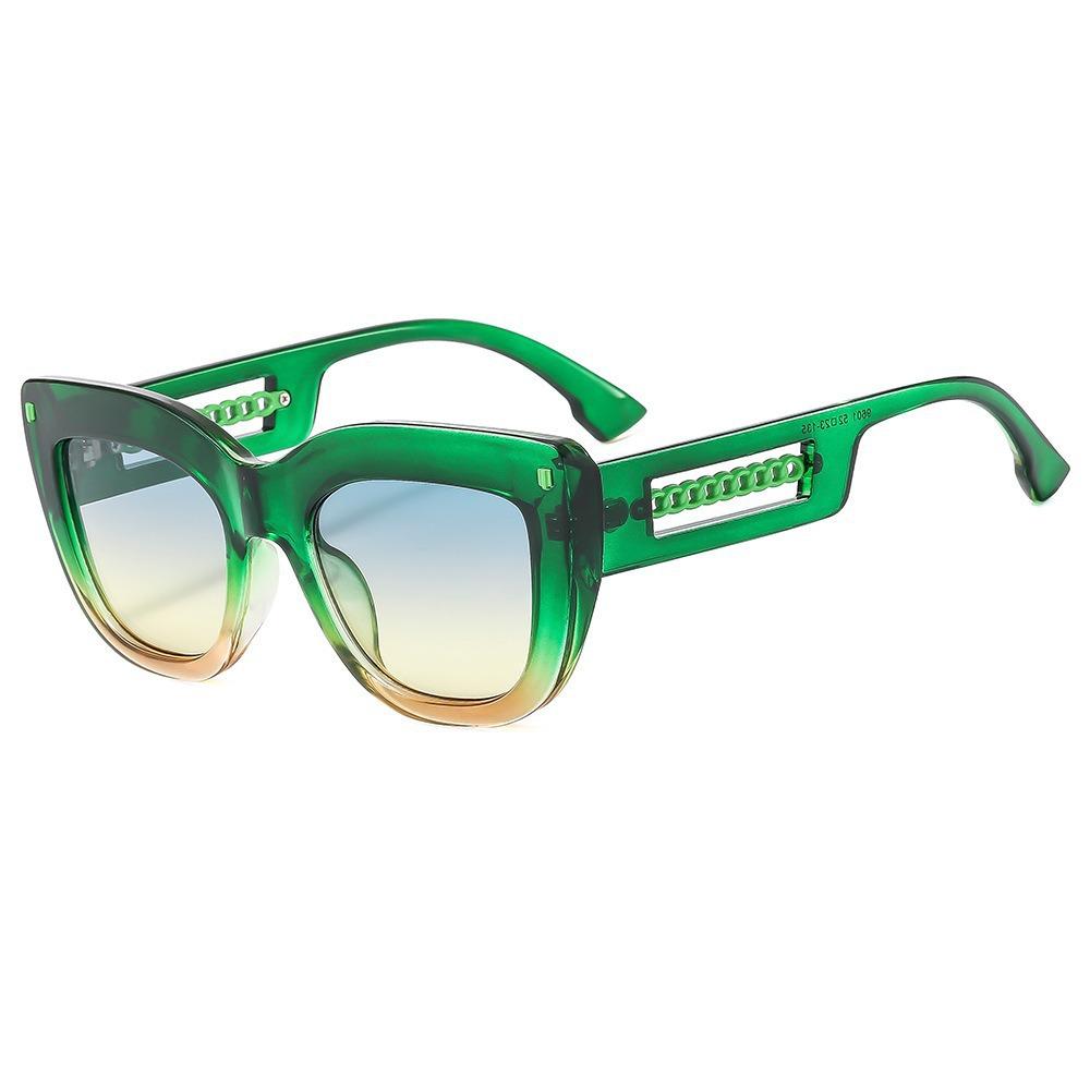 Stylish Personality Square Frame Cat-Eye Chain Sunglasses Women'S Fashion Brand Designer Clear Uv400 Men'S Sunglasses