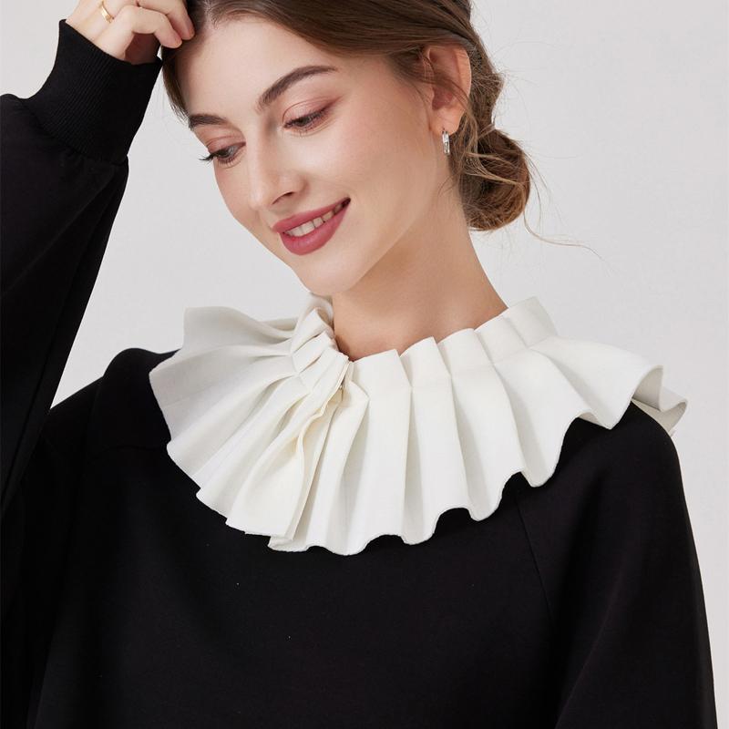 Organ Pleated Solid Color Shawl Fake Collar Detachable Round Necklace Lapel Collar Sweater Blouse Top Clothing Accessories