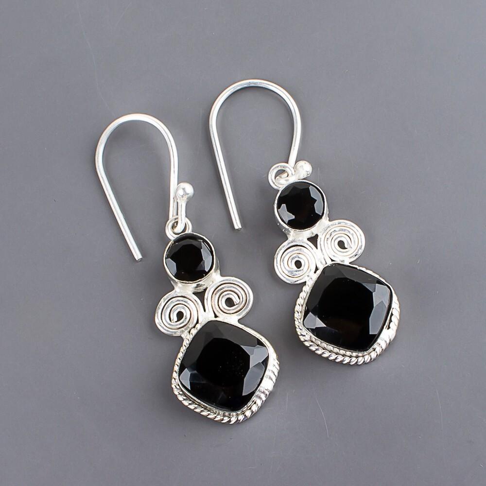 Natural Black Onyx Gemstone 925 Sterling Silver Handmade Jewelry Earrings 1.12" EE-69-16