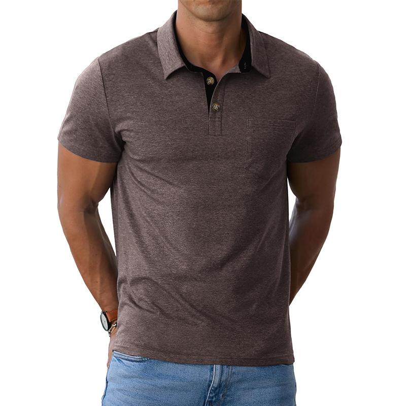 Summer Polo-neck Casual Fashion Pullover Tee Male Short Sleeve Patchwork All-match Top Men Pocket T-shirt