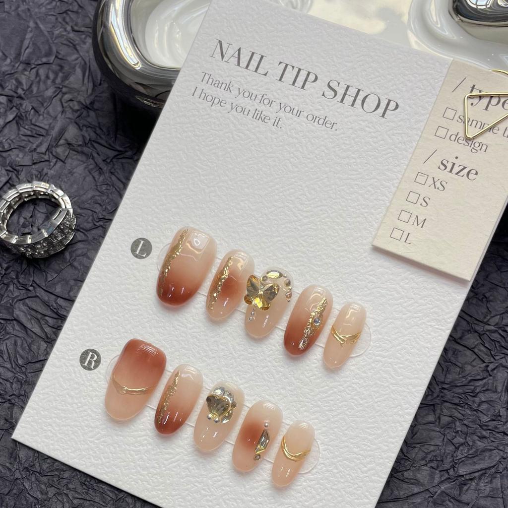 10pcs/set Purely Handmade Wearable Nails Removable Nail Art French Simple False Nails Finished Long and Short Nails