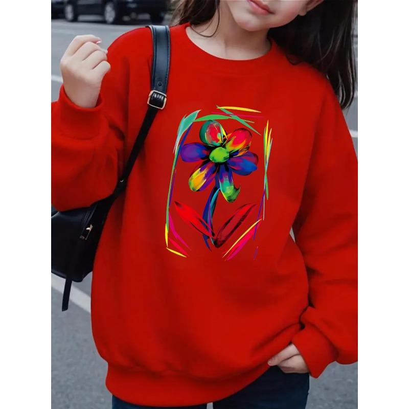 Kids Unisex Crewneck Sweatshirt, Vibrant Multicolor Abstract Brushstroke Flower Art Print Soft Fleece Pullover For Kids Over 4 Years Old