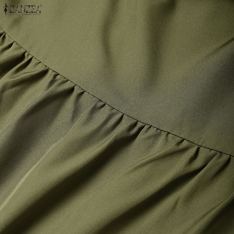 ZANZEA Women Casual Round Neck Solid Color Long Sleeve Long Dress