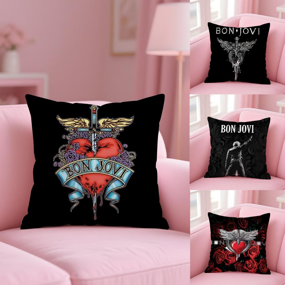 B-Bon J-Jovi Band Cushion Cover Soft Short Plush Double-Sided Printing Home Decor Machine Washable Pillow Case Gift