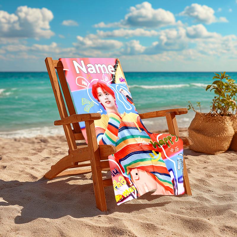 Personalized customized proof beach towel with TOP lands boy group Zhu Zhixin pattern - soft, absorbent,quick-drying,perfect swimming,camping&bathing