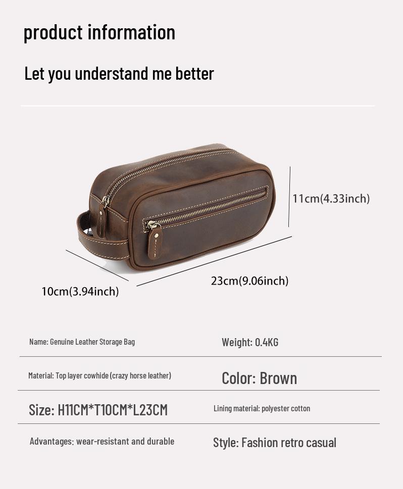 Men's Genuine Leather Clutch & Wash Bag - High-End Retro Design