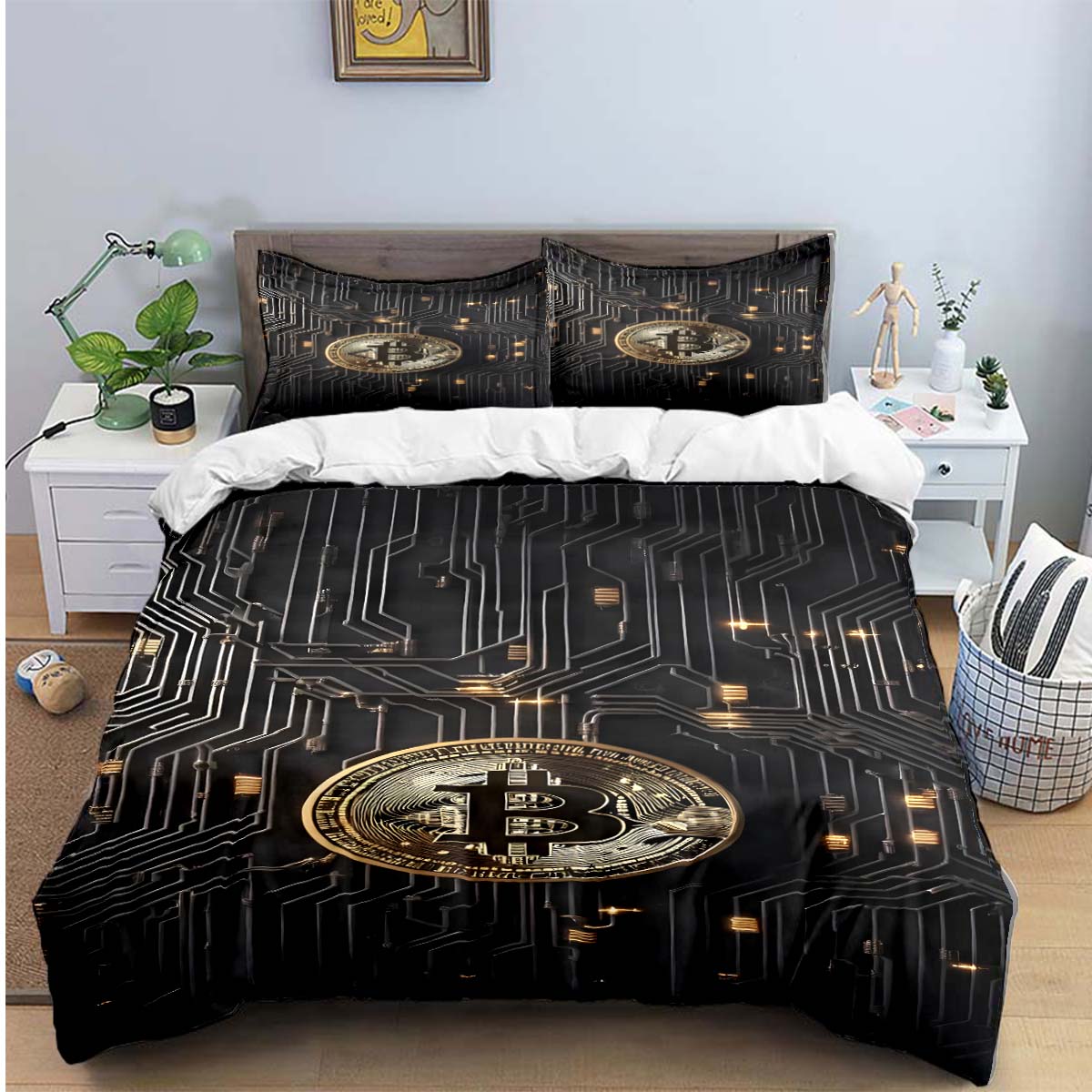 Exquisite 3D Bitcoin BCT Printed Bedding Sets Exquisite Set Duvet Cover Bed Comforter Set Bedding Set Luxury Birthday Gift 135x200cm